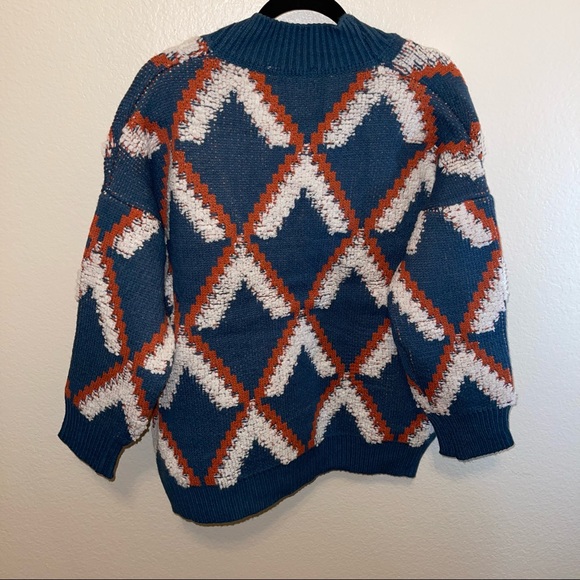 NWT Adora Teal & Orange Geometric Abstract Shaped Button Cardigan One Size - Picture 10 of 16